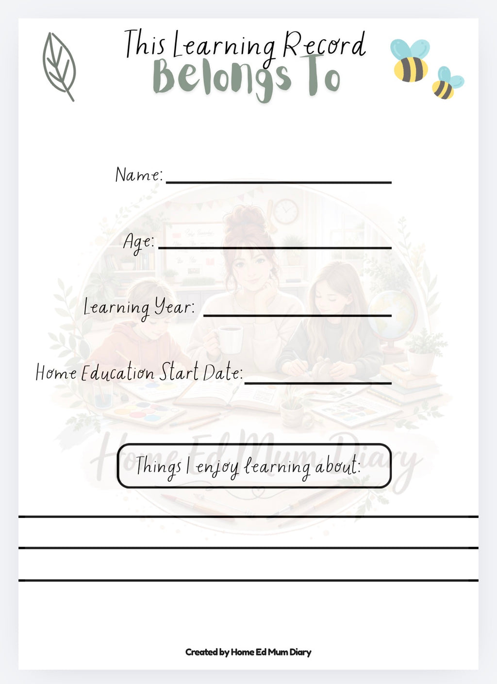 Home Education Annual Report & Learning Record - Ages 3-13 (PDF Download)