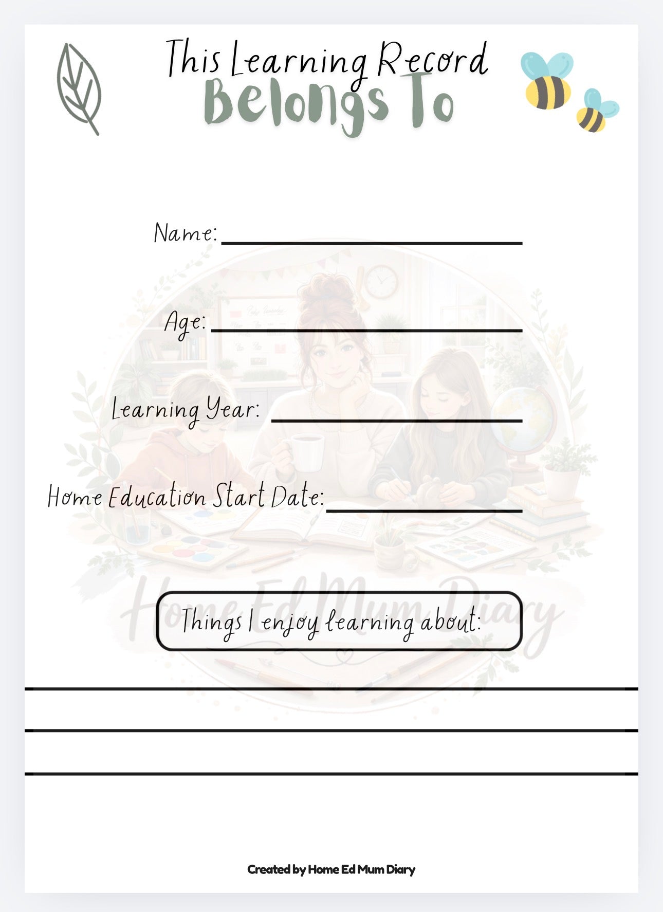 Home Education Annual Report & Learning Record - Ages 3-13 (PDF Download)