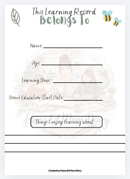 Home Education Annual Report & Learning Record - Ages 3-13 (PDF Download)